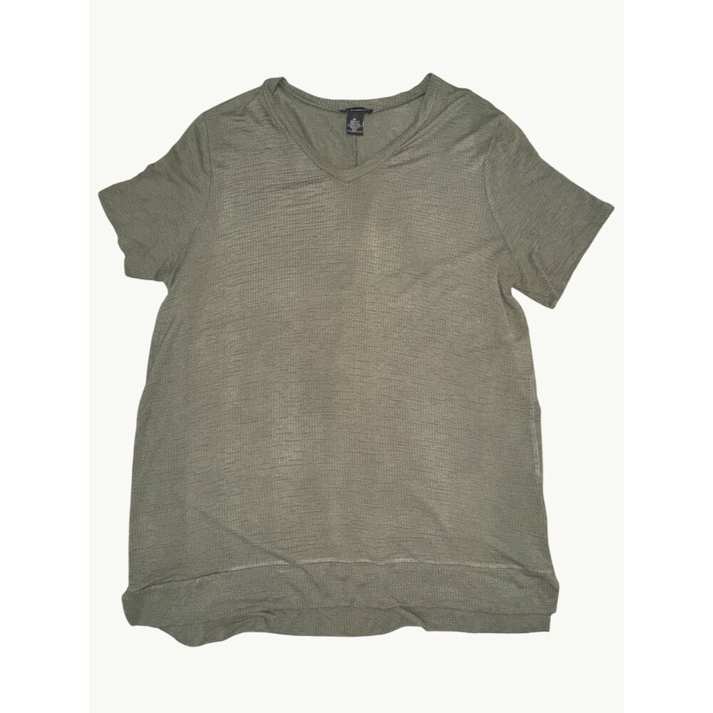 Adrianna Papell XL Olive Waffle Knit V Neck Short Sleeve Tee Minimalist Casual - Picture 2 of 7